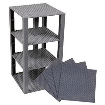 Kit 4 Plaques de Base – Briques Stackers 2x2 – Qualité Supérieure – Construction Tour – Compatible Marques Principales – 15,4 x 15,4 cm – Gris