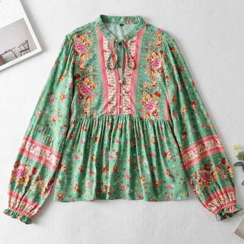 Women’s Bohemian Floral Tie Blouse