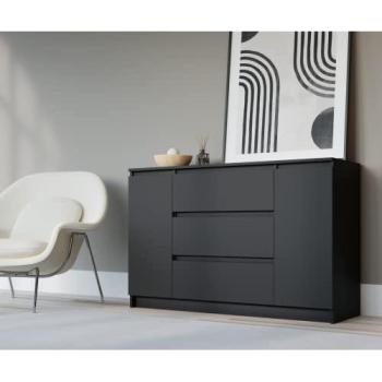Commode Design Noir 120 cm, 2 Portes, 3 Tiroirs