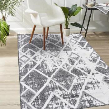 Tapis JADOREL Long Poils Shaggy Gris et Blanc 160x230