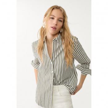 Elegant Khaki Patterned Poplin Top – M