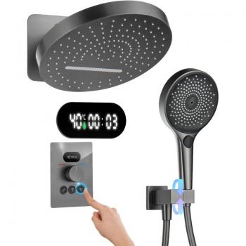 Système de Douche OihPaw Colonne Thermostatée, Gris, 32 cm, LED & Tête Ronde