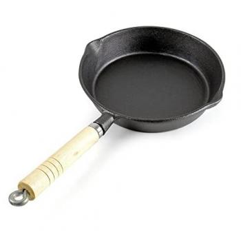 Wiltec Gusseisen Pfanne + Topf Set 20 cm, Holzgriff – Grill