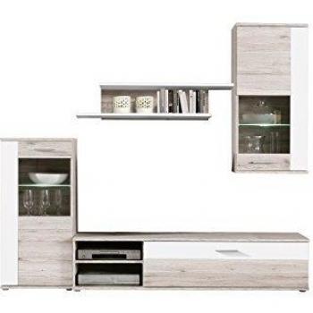 Wohnwand Forte: Holz‑Weiß Design – 213 x 41,3 x 184 cm