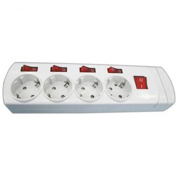 Base múltiple Schuko 4 tomas con interruptores individuales y cable de 1.5 metros, color blanco Electro DH 36.188, referencia 8430552130146