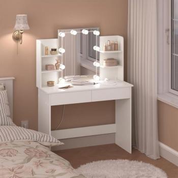 Woltu White LED Vanity – 2-Drawer Makeup Dressing Table