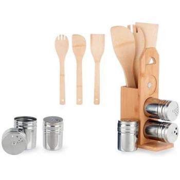 Set 7 Piezas de Bambú: Soporte y Palas para Especieros