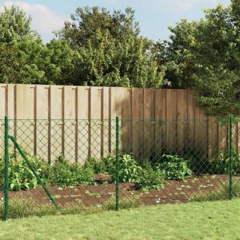 VidaXL Chain Link Fence with Flange Green 0.8x10 m, Steel with PVC Coating, Rust and UV Resistant, Interlocking Design, Easily Customizable for Home and Farm