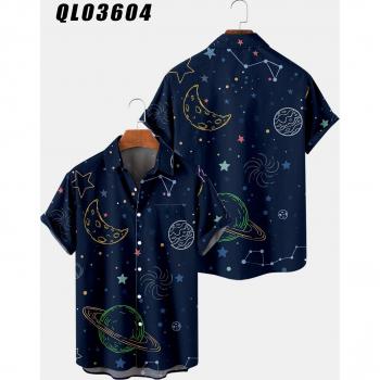 Chemise à manches courtes homme lune de Noël 3D grande taille poches