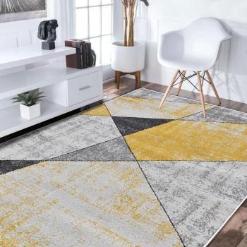 Unamourdetapis Tapis Salon & Chambre 240x320 cm, Motif Géométrique Rosaline – Jaune & Gris