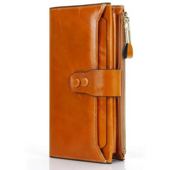 Echtleder Geldbörse Damen mit RFID Schutz, Clutch Brieftasche, 10 Kartenfächer, 2 Ausweisfenster, 6 Geldfächer, Portemonnaie Deman in Geschenkbox (Lange