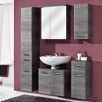 Badmöbel Set ALINA-66 Graphit mit LED-Spiegelschrank und Hochschrank