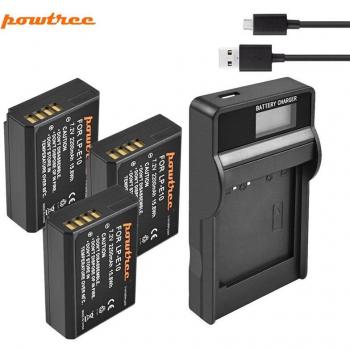 Powtree LP-E10 Akku mit LCD-Ladegerät für Canon Rebel T3/T5/T6