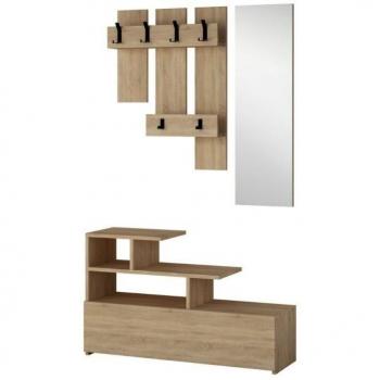 Iperbriko Buffet d'entrée chêne – compartiments chaussures + miroir Vesty