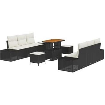 Ensemble Canapé Jardin 9 pièces – Coussins Noir Poly Rattan Acacia (version 3362740)