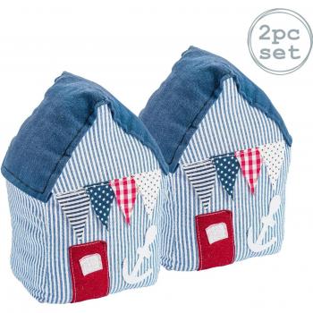 Nicola Spring Beach Hut Door Stop 15 x 21cm Blue Stripe Pack of 2