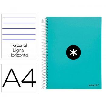 Cuaderno espiral A4 Antartik Tapa Forrada 120h 100 gr Horizontal 5 bandas 4 taladores color menta