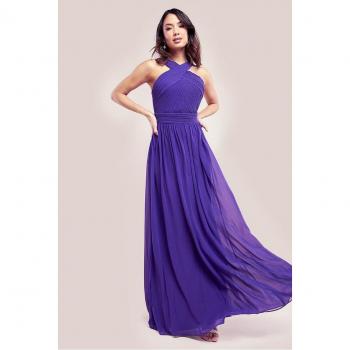 Chiffon Maxi Dress in Purple with Halter Neck – Goddiva Style