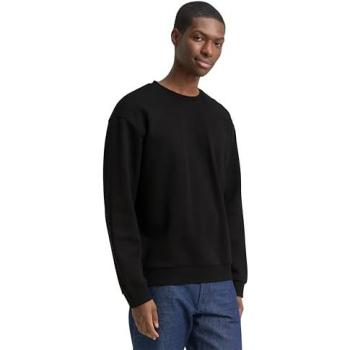 Tom Tailor Denim Herren Sweatshirt L in Schwarz – Soft Cotton Blend, Rundhals, Rippbündchen, Unifarben