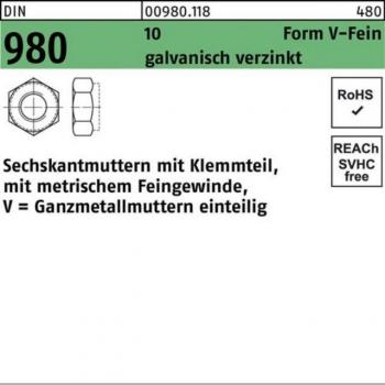 M10-Sechskantmutter DIN 980 mit Metallklemmteil, 10 % verzinkt (Packung)