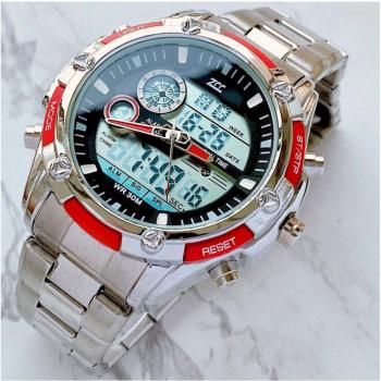 Orologio Zcc Uomo Analogico Digitale Cronografo Multifunzione Argento Rosso
