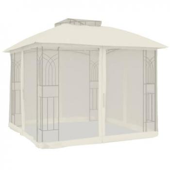 VidaXL Eventzelt Pavillon mit Doppeldach & Netzwänden Creme 2,94x2,94 m Stahl