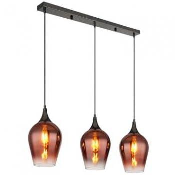 Gunmetal Red Glasshade Lavus Bar Pendant, 3×E27 LED