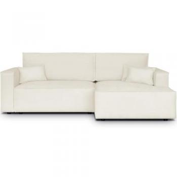 Canapé d'angle droit en tissu chenille beige convertible 3 places