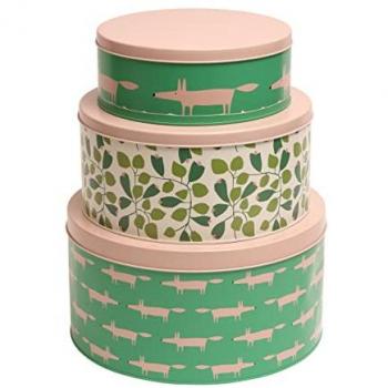 Scion Dexam Mr Fox Set of 3 Round Mint Green Cake Tins