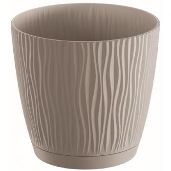 Pot décoratif 129 cm en terre cuite sable, base ronde, soucoupe