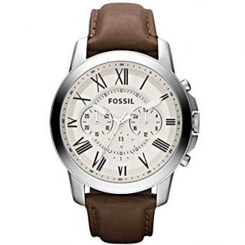 Fossil Men's Chronograph Grant Leather Black Strap Watch FS4921