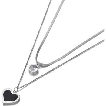 Collar de acero inoxidable con colgante de corazón y cristales CZ Lokaer N20145