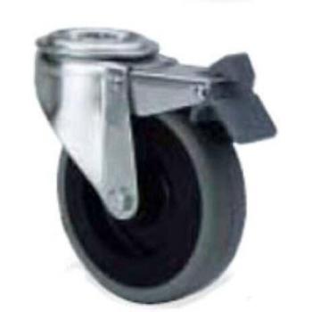 Rueda giratoria con freno diámetro 125mm m12 goma gris liso