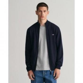 Gant Maglione Uomo con Zip in Superfine Lambswool, Blu, Taglia 3XL
