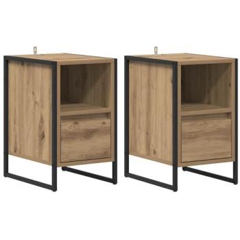 Compact Oak Nightstand Pair – 2 Drawers (15.6×11.8×19.7)