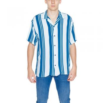 Multicolor Blue Striped Short-Sleeved Shirt for Men