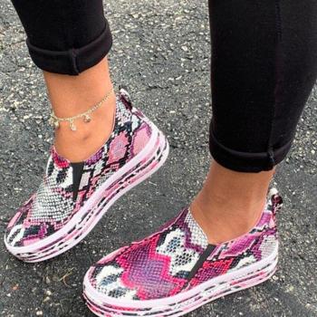 PU Leather Snake Print Women's Walking Sneakers