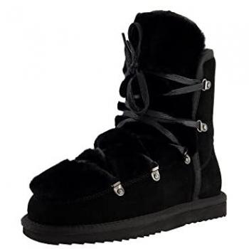 Damen Flache Absatz Stiefel Schwarz