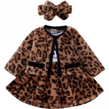 Abrigo de Leopardo para Bebé, Conjunto de Cárdigan y Diadema, 3-24 meses