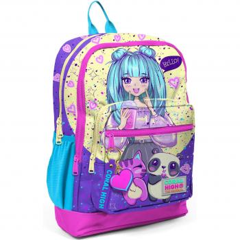 Purple‑Pink Coral High School Pack – Four Compartment Anime Girl Bag