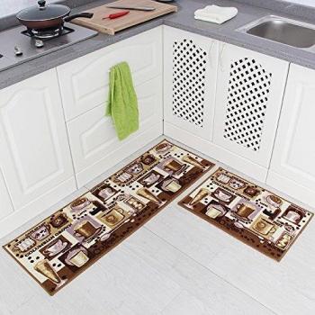 Carvapet Tapis Cuisine Antidérapant Lavable en Machine 2 Pièces