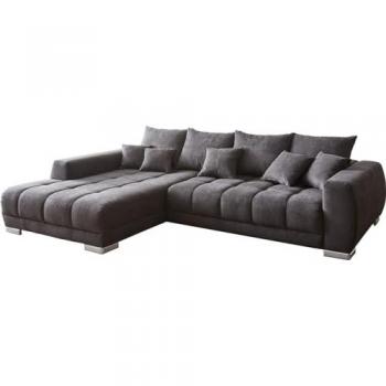 Canapé-panoramique Nabor 300x230 cm microfibre noir pouf à gauche incl. fonction d'extension électrique