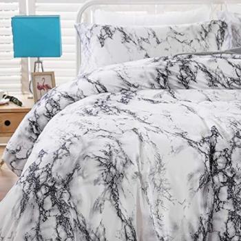 Reversible Marble Duvet Cover Set Double Soft Microfiber 3 Pieces