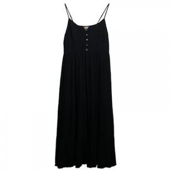 Superdry Black Ruffled Semi-Button Midi Dress – XL Size