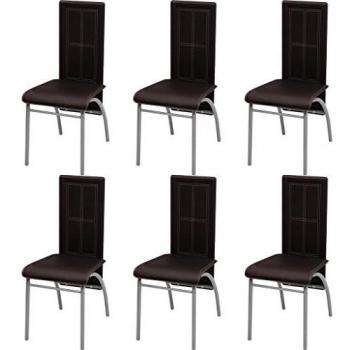 Juego de 6 sillas para comedor en color marrón, cuero sintético y patas de metal