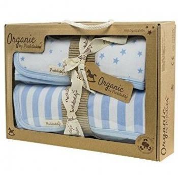 Puckdaddy Baby Geschenkset Juna Blau mit Sterne und Streifen – 2 Babydecken (75 x 74 cm), 100% Baumwolle