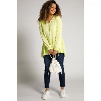Ulla Popken Blusa Donna Verde Leopardata – Scollone a Tunica, Volante, Visco (48/50)