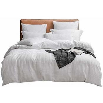 Set de housse de couette UMI. Essentials Seersucker 100% coton teint fil avec une taie d'oreiller (135x200+1x80x80cm, Blanc)