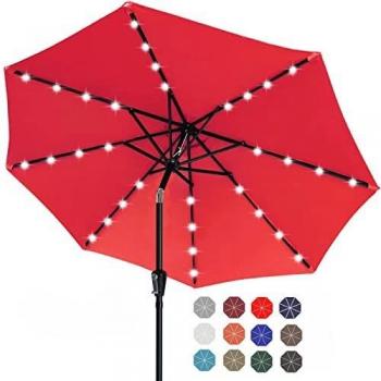 ABCCANOPY 275 cm Neigbarer Solar‑Sonnenschirm – 32 Lichter – Rot