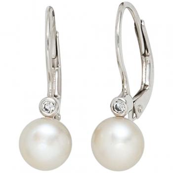 Damen Ohrringe 925 Sterling Silber 2 Süßwasser Perlen 2 Zirkonia von Jobo